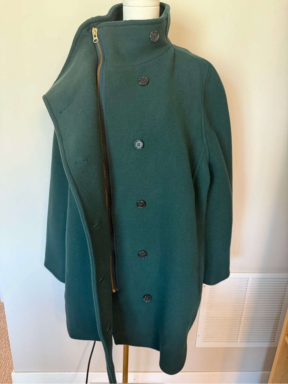J. Crew Italian Stadium Cloth Wool Coat Forest Green Funnel Neck 18 Nello Gori - Picture 8 of 15